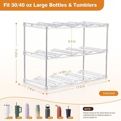 Large Compartment Water Bottle Organizer, Stackable Water Bottle Holder for Stanley 40 oz Tumbler, Clear Tumbler Organizer for Cabinet, Kitchen Pantry or Countertop, 3 Pack (3 Pack)