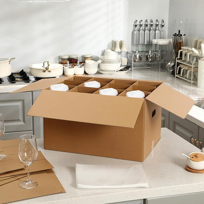 5 Sets Glass Packing Kit for Glasses and Stemware Includes Kitchen Moving Boxes Cell Divider Unit Foam Pouches Glass Packing Boxes for Moving Glasses Wine Dish (20 x 15 x 12 Inch)