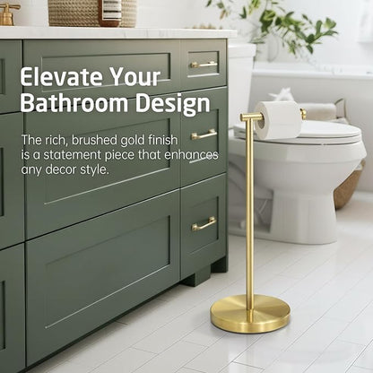 KES Gold Toilet Paper Holder Free Standing SUS 304 Stainless Steel Rustproof Pedestal Lavatory Tissue Roll Holder Floor Stand Modern Brushed Gold Finish, BPH283S1-BZ