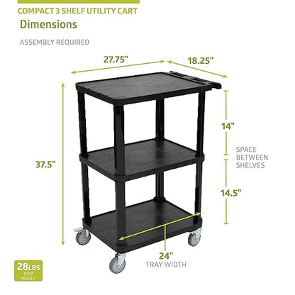 Pearington 3-Tier Compact Multi-Purpose Utility Cart with Lockable Wheels and Ergonomic Handle, Black, 2 Pack
