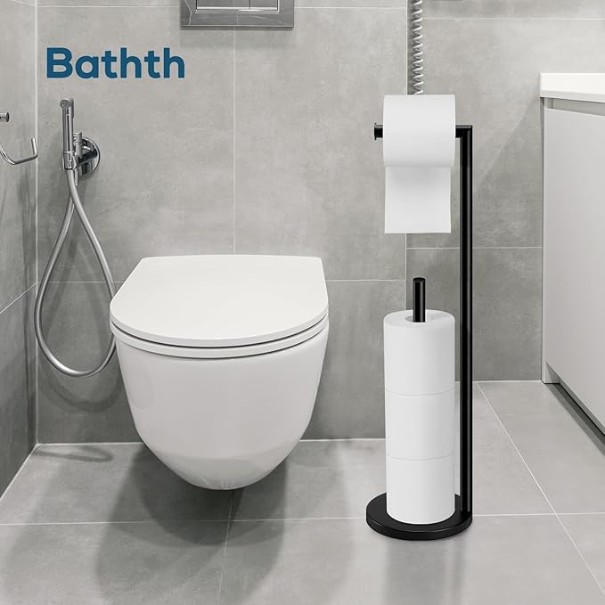 Toilet Paper Holder Stand, Toilet Paper Stand Black, Free Standing Toilet Paper Holder, Toilet Paper with Storage by Bathth