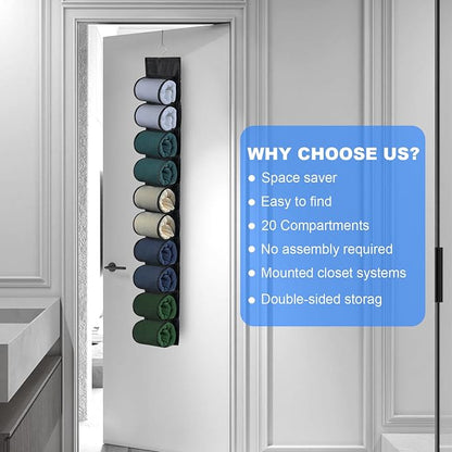 Legging Organizer for Closet Hanging, Hanging Legging Organizer, Legging Storage for Closet, Behind Door, Wardrobe, Clothes Storage, Hanger 20 Pockets Clothes Storage (Black)
