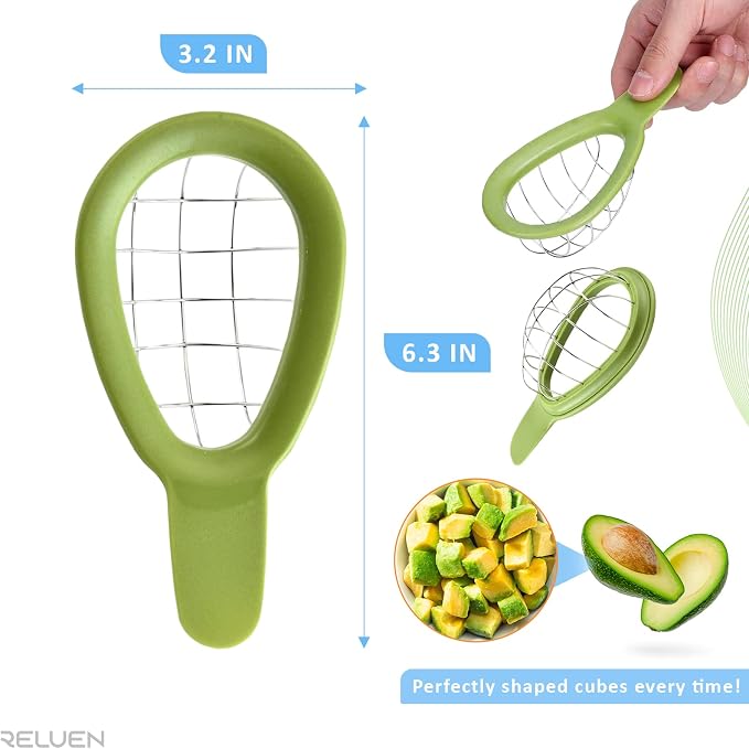 Avocado Slicer Tool - 3.2 x 6.3 Inches Avocado Cuber Tool with Ergonomic Handle, Easy to Use and Clean, Food-Grade Plastic and Stainless Steel, Good for Salads, Guacamole, or Smoothie