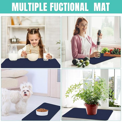 WISELIFE Coffee Mat Super Absorbent Dish Drying Mat Coffee Bar Accessories Match with Machine Large Drying Mats for Kitchen Counter 18" W x 36" L, Blue