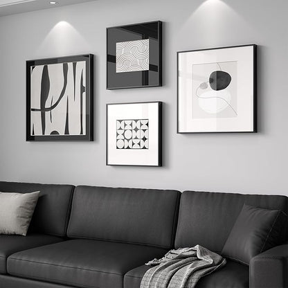 4 Piece Framed Modern Black and White Wall Art Set, Large Minimalist Abstract Canvas Picture Artwork Decor, Contemporary Line Gray Prints Painting for Living Room Hallway Bedroom Office