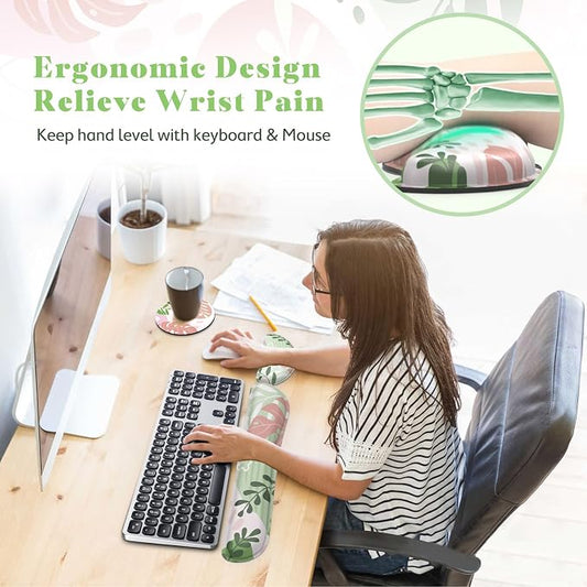 Gimars Enlarge Silky and Superfine Fabric Gel Memory Foam Keyboard Wrist Rest Set, Ergonomic Keyboard Mouse Wrist Support for Typing Pain Relief, Comfort for Office, Gaming, Computer-Morandi Pink