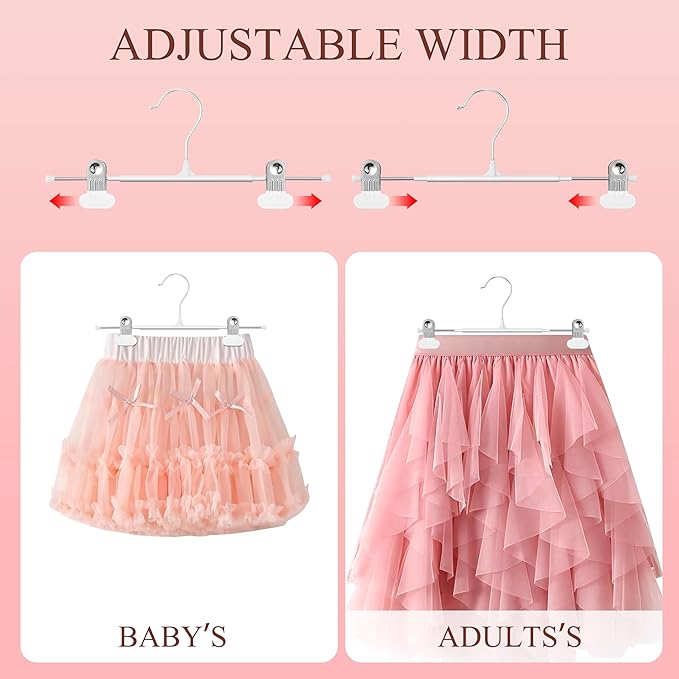 14Inch Clothes Pants Hangers with Wide Clips 20 Pack,Non-Slip Adjustable Skirt Hanger for Women,Space-Saving Heavy Duty Men Hangers for Pants,Trousers,Jeans,Shorts,White