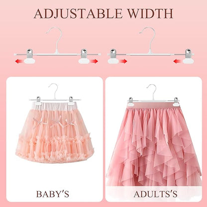 14Inch Clothes Pants Hangers with Wide Clips 20 Pack,Non-Slip Adjustable Skirt Hanger for Women,Space-Saving Heavy Duty Men Hangers for Pants,Trousers,Jeans,Shorts,White