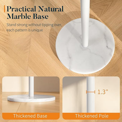 Yoobure Coat Rack Freestanding with Natural Marble Base - Coat Tree with 8 Hooks Heavy Duty Coat Hanger Stand, Metal Coat Rack Stand for Jacket, Hat, Clothes & Bag, Hall Tree Hat Rack for Entryway