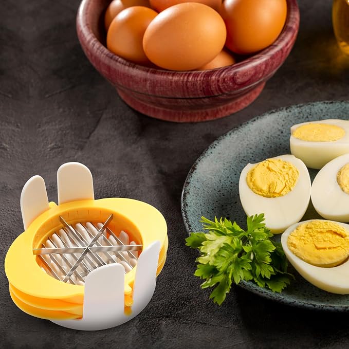 Jawbush 3-in-1 Egg Slicer with Sharp Stainless Steel Blades, Heavy Duty Multi-purpose Food Cutter for Slicing, Wedging & Quartering, Durable Blade Slicer for Hard Boiled Eggs, Strawberries & Kiwis