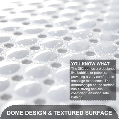 TEESHLY Bath Tub and Shower Mats, Non Slip 40 x 16 Inch Extra Large Bathtub Mat, Machine Washable Bathmat with Drain Holes, Suction Cups for Bathroom Floor, White