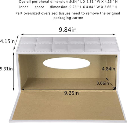 High-end Fashion Pu Leather Tissue Box Holder Cover Rectangular,Napkin Facial Tissues Cube Dispenser,Tissue Cover Decorative Container with Magnetic Bottom for Home Office Car (White)