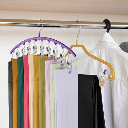 Legging Organizer for Closet, Metal Yoga Pants Hanger w/Rubber Coated 4 Pack w/10 Clips Hold 40 Leggings, Hangers Space Saving Hanging, Closet Organizers and Storage-Purple