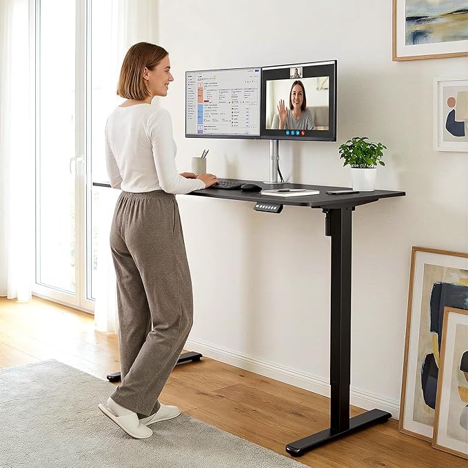 48" Electric Standing Desk Adjustable Height, Ergonomic Sit Stand Computer Desk for Home Office, Sturdy Motorized Workstation with Memory Controller & Timer, Black