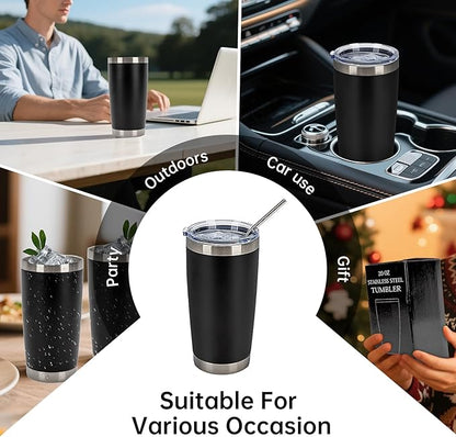 IEOVIEE 32 Pack, 20oz Stainless Steel Bulk Tumblers with Lids and Straws, Double Wall Insulated Travel Coffee Mug, Durable Powder Coated Tumbler Bulk Cup for Cold and Hot Drinks(Black)
