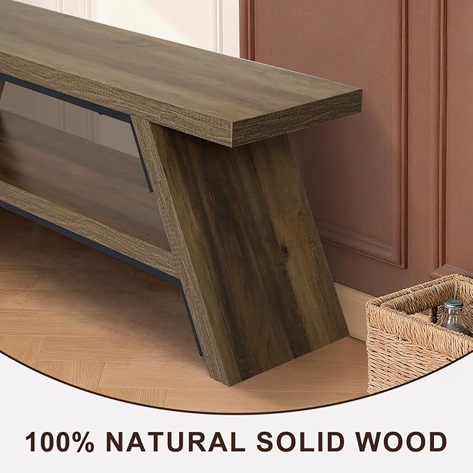 2-Tier Shoe Bench,Solid Wood Shoe Storage Bench,Modern Narrow Bench for Entryway, Kitchen, Bedroom, Dining（Brown）