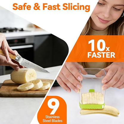 Fruit Slicer Cup for Strawberry, Banana, Hard-Boiled Egg - Detachable Cutter with Push Plate - Rapid & Safe Slicing Kitchen Gadget for Quick Meal Prep (Food green)