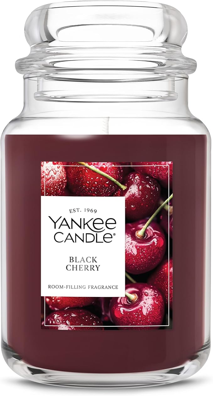 Yankee Candle Black Cherry, Scented Candle, 22oz Large Jar with up to 150 Hour Burn Time, Giftable