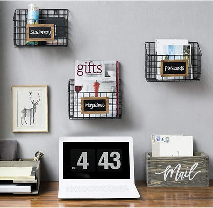 MyGift Mail Holder Storage Organizer Box Solid Wood with MAIL Script Design, Desktop Letters, Bills, Notes and Postcard Bin for Home Office Dorm Room (Vintage Gray)