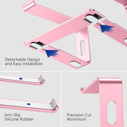 BESIGN LS03 Aluminum Laptop Stand, Ergonomic Detachable Computer Stand, Notebook Riser, Laptop Mount Compatible with Air, Pro, Dell, HP, Lenovo More 10-15.6" Laptops, Pink