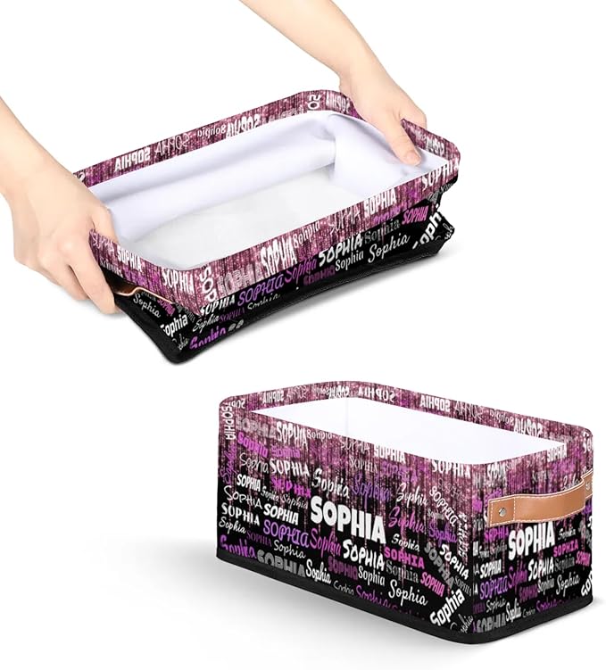 Personalized Small Kids Toys Box with Name, Custom Nursery Baskets, Women Makeup Organization Custom Storage Toilet Paper Organizer, Dream Pink Glittering with Black