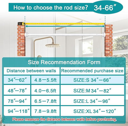 YNL Tension Shower Curtain Rod 34-66 Inch, Adjustable Spring Tension Curtain Rod No Drilling, Non-Slip, Never Rust, Stainless Steel, for Small Window Laundry Door Entryway,White