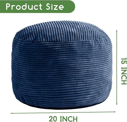 HIGOGOGO Round Stuffed Pouf Ottoman, Corduroy Poufs with Foam Chunk Filling, Furry and Fluffy Pouf Foot Stool Storage Ottoman, 20 X 15 Floor Poufs Foot Rest for Living Room, Bluestone