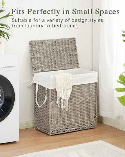 Laundry Hamper with Lid Wicker Laundry Basket 112 L (29.6 Gal) Laundry Hampers Handwoven Rattan Clothes Hamper with Handles 3 Removable Liner Bag, 6 Mesh Bags for Bathroom Bedroom Gray
