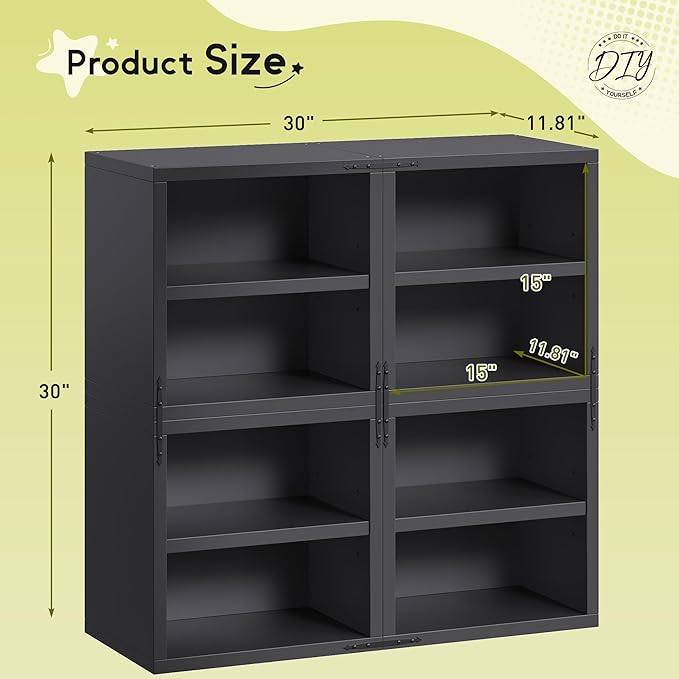 4-Tier Stackable Cube Storage Organizer, DIY Bookcase with 4 Removable Open Shelves & Anti-Tip Design, Cube Book Shelf for Bedroom, Office, Dorm,30" W x 11.81" D x 30" H, Black