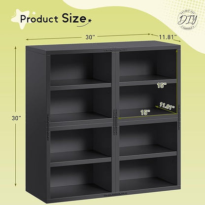4-Tier Stackable Cube Storage Organizer, DIY Bookcase with 4 Removable Open Shelves & Anti-Tip Design, Cube Book Shelf for Bedroom, Office, Dorm,30" W x 11.81" D x 30" H, Black