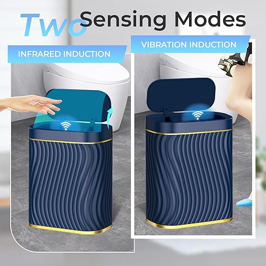 Bathroom Small Trash Can with Automatic Touchless Lid, 2.6 Gallon Smart Garbage Can Narrow Waterproof Trash Bin for Bedroom, Office, Living Room