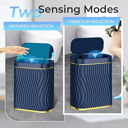 Bathroom Small Trash Can with Automatic Touchless Lid, 2.6 Gallon Smart Garbage Can Narrow Waterproof Trash Bin for Bedroom, Office, Living Room