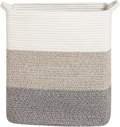 Tall Laundry Basket With Handles,Woven Cotton Rope Big Laundry Hamper Sorters,Versatile Storage for Dirty Clothes,Baby Toys,and Blankets in Bathroom, Nursery,and Living Room (Gradient Brown, 80L)