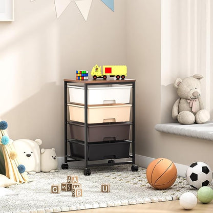 SYKIARIOL Utility Cart with 4 Drawers,Rolling Storage Cart with Drawers,Storage Rolling Drawer Cart,Brown