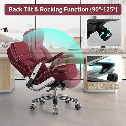 Big and Tall Office Chair, 600lbs Heavy Duty Desk Chair with 5D Arms, Adjustable Lumbar Support & Height, Tilt Function, Fabric High Back Ergonomic Executive Computer Chair with 3'' Casters