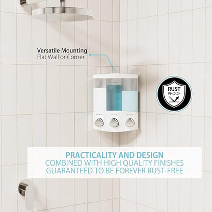 Better Living Products, White 76354 Euro Series TRIO 3-Chamber Soap and Shower Dispenser