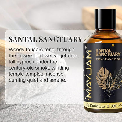 Santal Sanctuary Fragrance Oil Essential Oil, MAYJAM 3.38FL.OZ Santal Sanctuary Oil for Diffusers for Home, Long Lasting Scented Oils for Soap Candle Making - 100ML