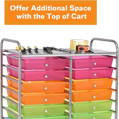 GOFLAME 20-Drawer Rolling Storage Cart, Multifunctional Art Craft Organizer Cart, Mobile Utility Storage Cart with Removable Drawers & Lockable Wheels, Craft Cart for Home Office, Rainbow