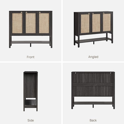 SICOTAS Shoe Cabinet with Storage - 30 Pairs Rattan Shoe Organizer with Adjustable Shelves & 3 Doors, Boho 46'' Wide Shoe Rack Cabinet for Entryway, Hallway, Living Room (Obsidian)