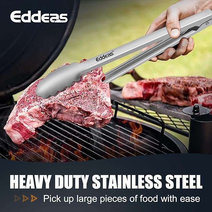 Eddeas 2PCS 9inch Tongs for Cooking - Heat Resistant 600 Degree Kitchen Tongs, Heavy Duty All Metal Food Tongs, Stainless Steel and Non-Slip handle, Salad, Grilling, Barbecue, Dishwasher safe