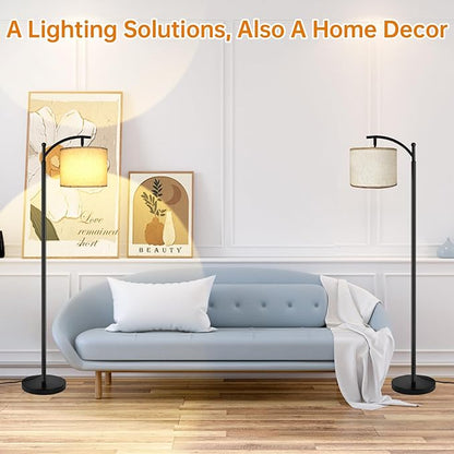 2025 LED Floor Lamps for Living Room, 12W 1200LM Modern Arc Floor Lamp with Remote & Adjustable Linen Lampshade, 12 Color Temperature Stepless Dimmable Tall Standing Lamp for Bedroom Office Reading