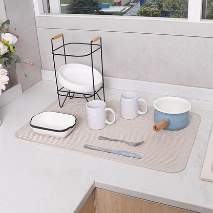 Silicone Dish Drying Mat for Multiple Usage,Easy clean,Eco-friendly,Heat-resistant Silicone Mat for Kitchen Counter or Sink,Refrigerator or Drawer Liner Tapioca 3XL 28 inches x 18 inches