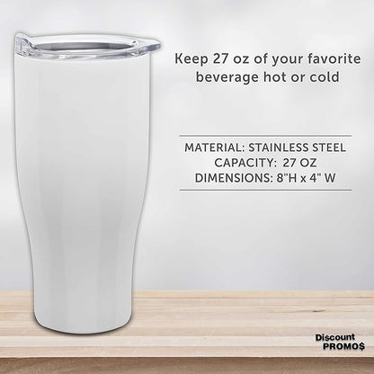 DISCOUNT PROMOS Stainless Steel Grip Travel Mugs 27 oz. Set of 10, Bulk Pack - Perfect for Coffee, Soda, Other Hot & Cold Beverages - White