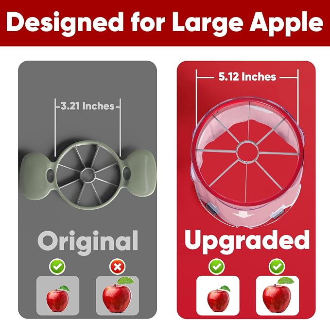 OOKUU 5.12-Inch Professional Apple Slicer, 8-Slice Heavy Duty Stainless Steel Apple Cutter with Clear Bowl, Extra Large Corer for Apples, Safe Full-Cut Design