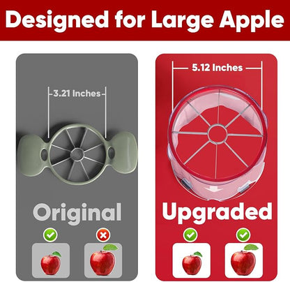 OOKUU 5.12-Inch Professional Apple Slicer, 8-Slice Heavy Duty Stainless Steel Apple Cutter with Clear Bowl, Extra Large Corer for Apples, Safe Full-Cut Design