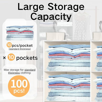 White 5-Tier Hanging Closet Storage Organizer - Space-Saving Dual-Row Foldable Shelves with 3 Hooks, Wardrobe Organizer for Dorm, Bedroom, Clothes and Accessories