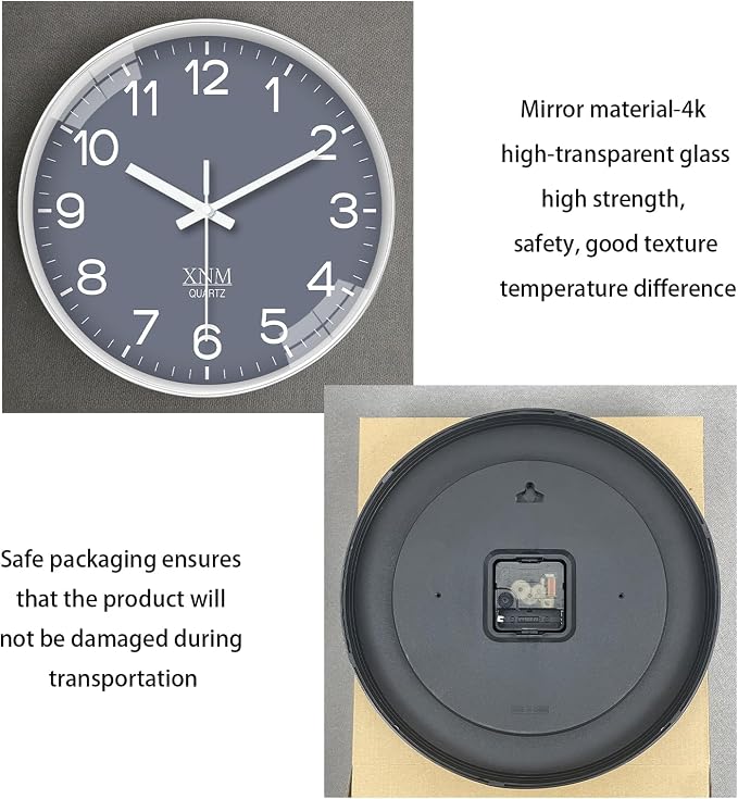 XNM Small Grey Minimalist Wall Clocks Battery Operated 8 Inch Classic Analog Clock for Living Room Kitchen Office Bedroom Modern Wall Clock Silent Non Ticking