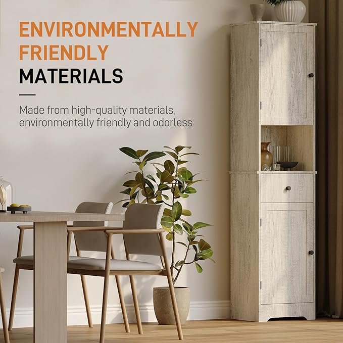Tall Bathroom Cabinet, Storage Cabinet with 2 Doors & 2Drawer, with Ajustable Shelve, for Bathrooms, Kitchens,Entrances,Bedrooms（Grey）