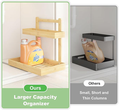 Under Sink Organizer - 1-Tier Pull Out Cabinet Organizer Vertical Slide Out Sink Shelf Storage Shelves for Multi-Purpose Bath Kitchen Bathroom Medicine (Nature, 1 Pack)