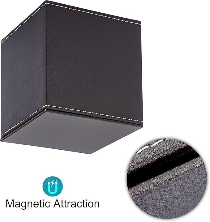 Sumnacon Square Leather Tissue Box Cover - Stylish Cube Tissue Box Holder with Magnetic Bottom, Decorative PU Tissue Box for Vanity Dresser Night Stand Table Countertop Home Office Car, Brown